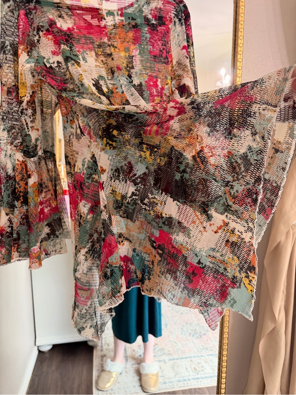Abstract Print Bell-Sleeve Tunic Top - Pink Multi - Picture 5 of 5